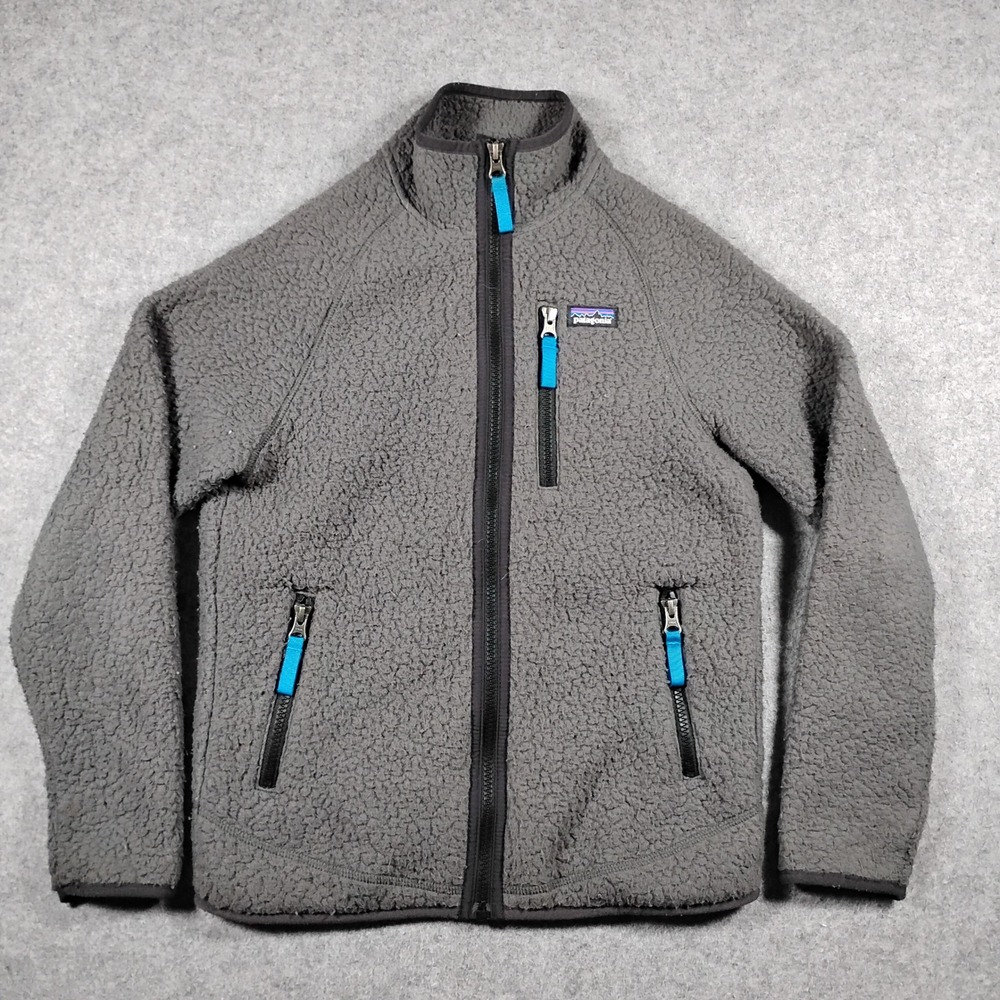 Patagonia Boys' Retro Pile Fleece Full Zip Jacket Grey Teal Size Large